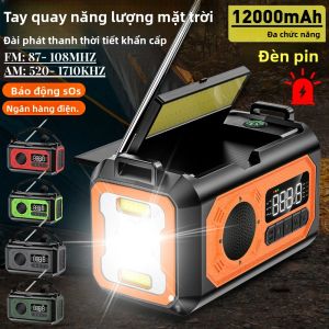Đài Phát Thanh Cảnh Báo Thời Tiết AM/FM/NOAA 12000mAh Máy Quay Tay Năng Lượng Mặt Trời Di Động Có Đèn Đọc Sách & Đèn Pin Đài Phát Thanh Khẩn Cấp Cho Ngoài Trời