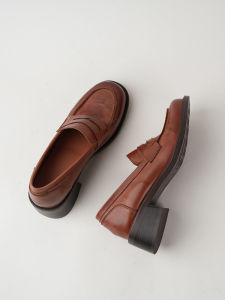British Style round Toe Flats Womens Shoes Comfortable Retro Brown Leather Shoes Spring 2025 Fashion Casual Loafers