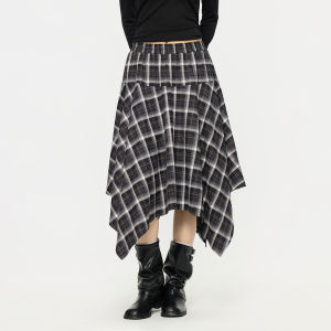 Turn Signal | Plaid Irregular A-Line Midi Skirt