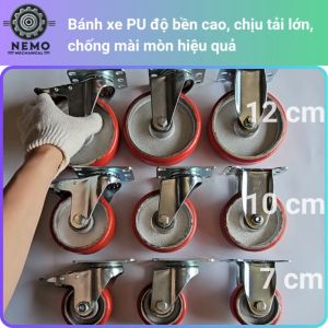 Bánh xe đẩy hàng PU lõi gang bền bỉ chịu hóa chất 7cm 10cm 12cm 115-150kg