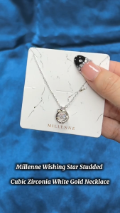 MILLENNE Made For The Night Wishing Star Studded Cubic Zirconia White Gold Necklace with 925 Sterling Silver (MLP-01)