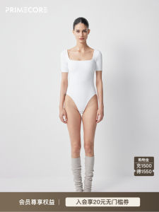 Primecore Womens Yoga Bodysuit Short Sleeve Slim Fit Sportswear Square Collar High Elastic Cool Feeling T-Shirt Fitness Clothing