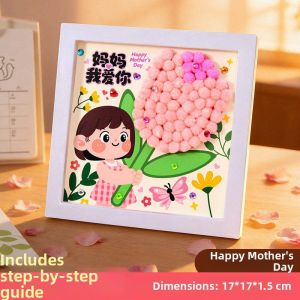 Qinju studio | DIY Handmade Craft Kit Mothers Day Gift Mother Fuzzy Ball Art Photo Frame Creative Paste Picture Children