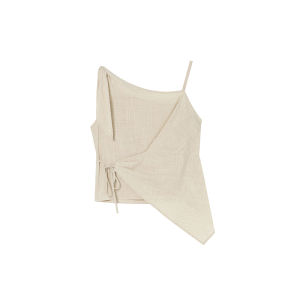 Elegant Strap Vest Womens Summer Outerwear Asymmetric Design Bandage Tank Top Stylish Casual Wear Polyester Fiber Short Length