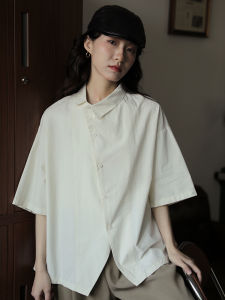 New Commuter Style Loose Fit Five Sleeve Womens Shirt Korean Version Slimming Side Buttoned Top Vintage Regular Length
