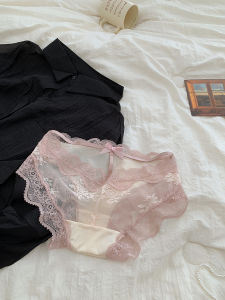 กางเกงชั้นในลูกไม้เอวต่ำสไตล์ฝรั่งเศสสำหรับผู้หญิง กางเกงชั้นในผ้าตาข่ายโปร่งบางเซ็กซี่ ลายผีเสื้อ ขอบลูกไม้ ใส่สบาย ระบายอากาศได้ดี กางเกงชั้นในผู้หญิง