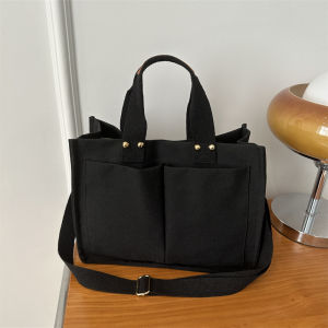 Trendy 2024 Canvas Tote Bag Large Capacity Single Shoulder Slant Carry Handbag Simple Style Student Bag Handbag Womens Bag