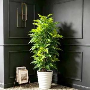 73-135cm Large Fake Nandina Tree Artificial Lacquer Plant Faux Ficus Tree Plastic Tropical Croton False Palm Leaves For Home