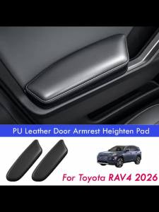PUOU | 2PCS Car Door Armrest Heighten Pads for Toyota RAV4 2026 Soft Leather+Memory Foam 6th RAV4 Car Arm Elbow Support Mat