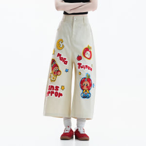 zuocisankon | Vintage Cartoon Wide Leg Capri Pants Loose