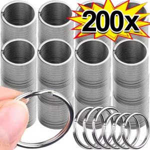 200/100Pcs Polished Silver Keyring / Stainless Steel Key Ring Key Chain / Rhodium Plated Round Split Keychain DIY Wholesale