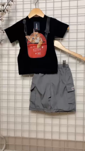 Setelan Anak Laki Laki Kaos Kantong Waistbag 3D Anak Combed 30s Usia 1-6 Tahun Fashion Anak