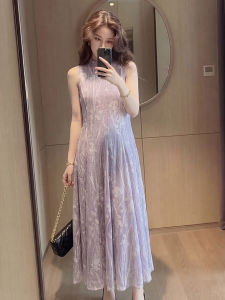 YIKEMAI | Sleeveless Romantic Purple Floral Print Maxi Dress