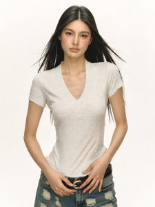 Ariseism | American Retro Slim Fit V-Neck Short Sleeve T-Shirt
