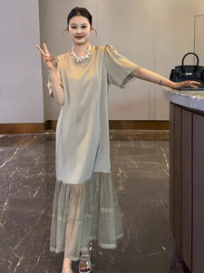 XIYUQI | Champagne Color Elegant Casual Dress Loose Mesh Patchwork