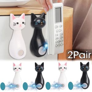 1/2Pairs Magnetic Hooks Wall Mounted Cute Cat Magnet Holder Fridge Sticker Remote Control Storage Holder Cabinet Wall Organizer