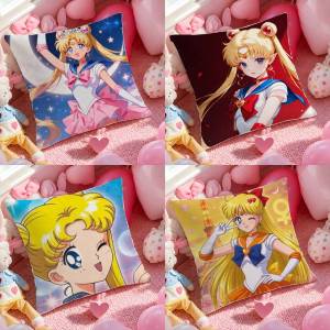 Bandai | Sailor Moon Luna And Artemis Anime Plush Pillow Cover Soft Short Plush Cushion Cover For Sofa Bedroom Home Decor Gift Decoration