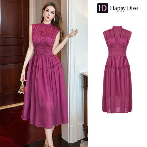 Happy Diva เดรสผู้หญิง เดรสสีม่วง เดรสทรงเอ เดรสแขนกุด เดรสทำงาน เดรสไฮโซ เดรสวินเทจ เดรสออกงาน เดรสปาร์ตี้ ชุดราตรี 61021