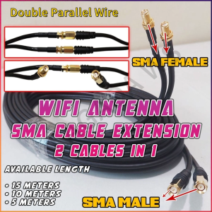 [Double parallel wire]RG 58 Coaxial Cable Extension for WiFi Antenna MiMo Hyperbolic Parabolic Hybrid SMA Male to SMA Female Denshoppe PH