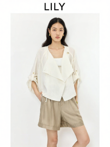 Lily | Áo Khoác Dài Tay Cổ Lớn Phong Cách Ngẫu Nhiên Kinh Doanh Màu Đơn Tông Rộng Rãi Pha Gai Và Tencel