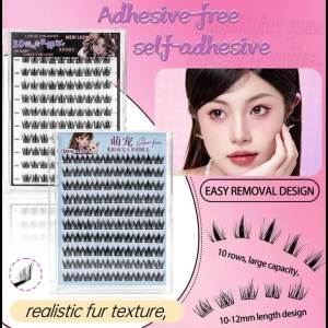 Glue-free Self-Adhesive False Eyelashes / Thick Natural Curling Cluster Lashes / DIY Manga Eyes Single Cluster Eyelash 12mm