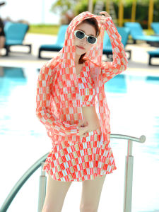 Womens Conservative Two-Piece Swimsuit Sunscreen Large Size Thermal Spa Cover up Slimming New 2024 Three-Piece Set