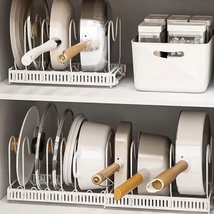 Adjustable Pot Pan Cover Dish Storage Rack Retractable Kitchen Desktop Lid Holder Stainless Steel Kitchen Organizer