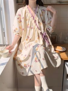 MiiOW | Mùa hè MiiOW Robe ngủ bằng lụa băng tay ngắn dài vừa phải cỡ lớn cho nữ Quần áo mặc nhà phong cách ngọt ngào mùa hè 2025