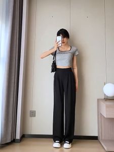 Loose Wide Leg Trousers For Women Korean style High Waist Casual Straight Pants