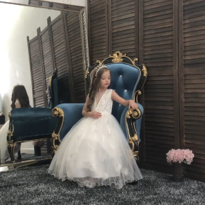 V-Neck Sleeveless Kids Girls Princess White Pink Blue Red Dress Evening Tutu Summer Baby Girl Clothes Birthday Wedding Party Long Dress Wear for 4 5 6 7 8 9 10 11 12 13 14 Years Old