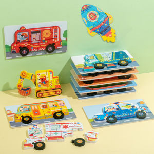 3D Wooden Puzzle Car Transportation Engineering Toy for Boys Early Education Intelligence Development 3-6 Years Old Children
