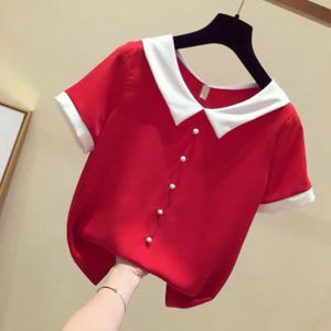 Outlets Genuine Womens Clothing New Chiffon Shirt Womens Short Sleeve Summer Wide Songyang Temperament Shirt Col Claudine Top