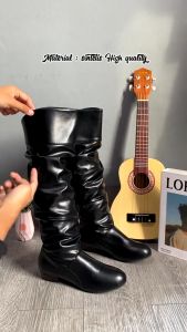 Size 35-43 Womens Fashion Shoes High Barrel Long Boots Square Heel Boots Leather Knight Boots(add 1 size)