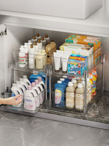 Bathroom Sink Pull out Basket Rack Toilet Storage Organizer Simple Style Pure Color Plastic Shelf Stainless Steel