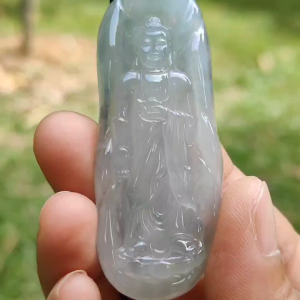 High Quality Light Green Hue Icy Translucent Natural Type A Jadeite Jade crafted as Amitābha to wear as Pendant certificate weighs 18.67 grams measurement 61.2 * 24.2 * 6.2 mm (pendant281)