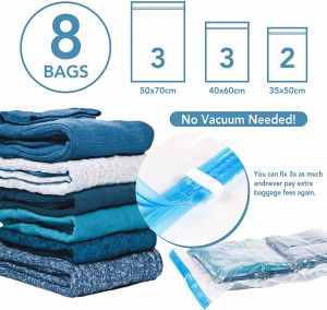Compression Bags for Travel- Travel Essentials 10 Pack Space Saver Bags No Vacuum or Pump Needed Vacuum Storage for Clothing