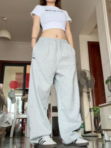 American Style Slim Wide Leg Sweatpants Street Dance Casual Pants Straight Leg Floor Length Jazz Dance Sports Trousers