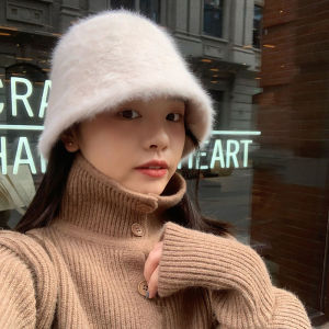 2021 Solid Color Rabbit Fur Hat Bucket Cap Womens Autumn and Winter Fishermans Hat Retro Knitted Wool Basin Hat Bucket Cap