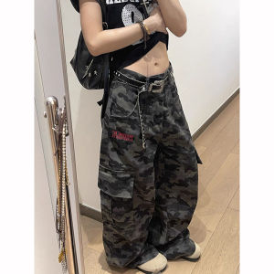 ZHIZOU Autumn Camouflage Baggy Cargo Pants Women High Rise Trousers Straight Wide Leg Oversize Pants Aesthetics Vintage Y2K jean