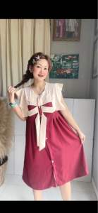 เดรสเกาหลีโบว์ใหญ่3ดีฟรีไซสอก32-42ยาว38ใส่สบายได้ทุกโอกาศ