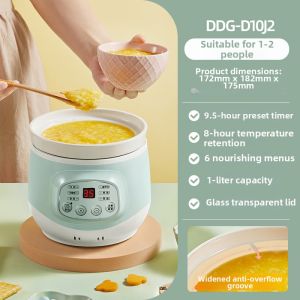 Bear | Mini Electric Slow Cooker 2L Ceramic Cooking Pot with Timer for Soup Porridge Stew Baby Food Cooker Easy Clean Portable Home Kitchen Appliance