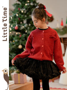 Children New Year Bowknot Cardigan Sweater