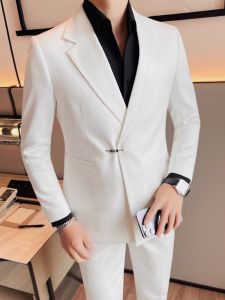 Fashionable Thickened Mens Suit Set Casual Wedding Host Business Casual Stylish Trendy Small Western Suit Side Buckle