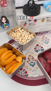 กล่องอาหารสแตนเลส ถาดสแตนเลส ทรงสี่เหลี่ยม กล่องเก็บของ เก็บอาหารสด พร้อมฝาพลาสติก