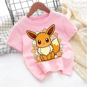 Bandai | Childrens Pure Cotton T-shirt with Pokémon Jigglypuff Design Suitable for Summer 2026 Loose-fitting Top for Girls Y2K Style.