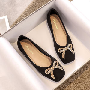 รองเท้าส้นแบนหัวมนแบบสวมสบายสำหรับผู้หญิงในฤดูใบไม้ร่วงและฤดูหนาว ทรงหัวมน พื้นยาง รองเท้าส้นแบนแบบสวมสบาย รองเท้าหัวมน ทรงหัวมน