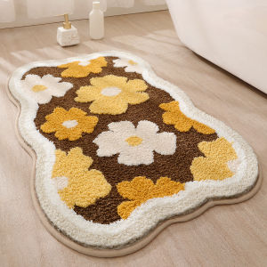 VIKAMA Imitation Cashmere Bathroom Rug Water-Absorbing Door Flower Home Carpet Toilet Door Bathroom Anti-Slip Mat Home Decor
