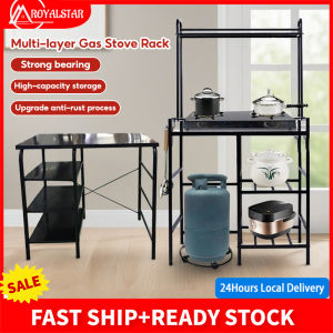 Royalstar Multi-layer Gas Stove Rack Kitchen Gas Stove Shelf Gas Stove Stand Rack Metal Gas Stove Rack Heavy Duty Gas Stove Stand Rack with LPG Roller