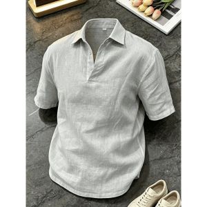 OUMULONG | Áo Polo Nam Màu Trắng Thoáng Khí Từ Vải Linen Pha