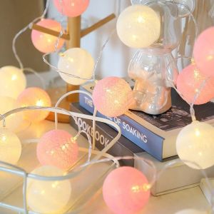 Colorfull Cotton Ball String Lights - Battery Powered LED Light New Year Christmas Home Party Wedding Bedroom Decoration